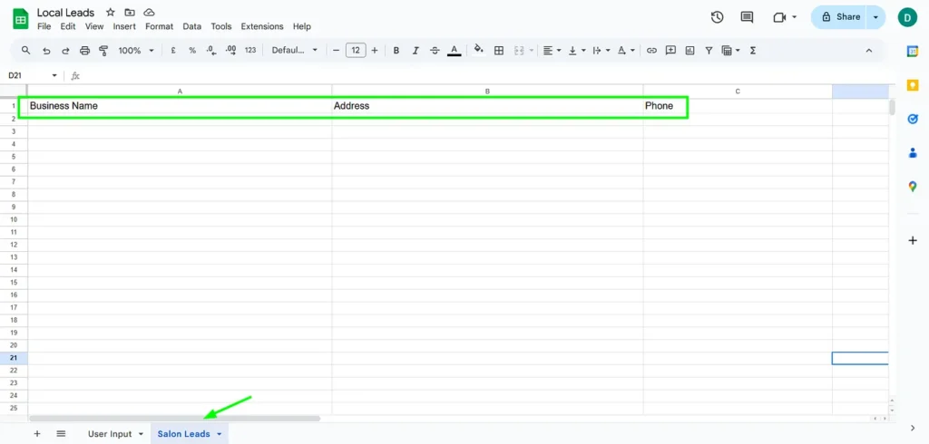 google sheet