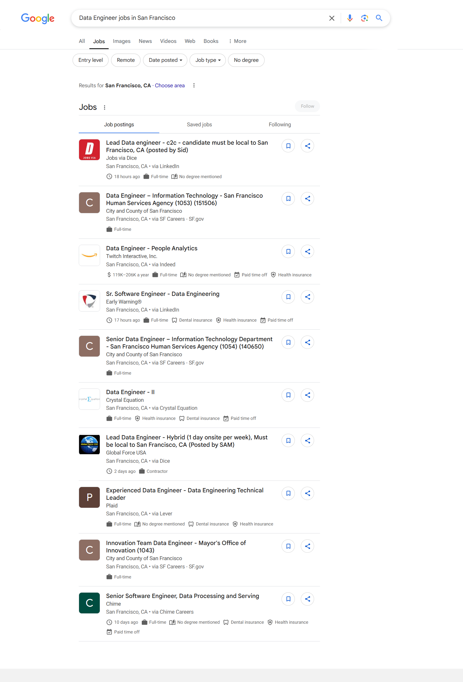 google job screen